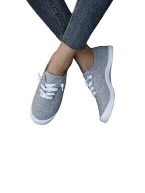 #010 Casual Women's Grey Canvas Lace-Up Sneakers